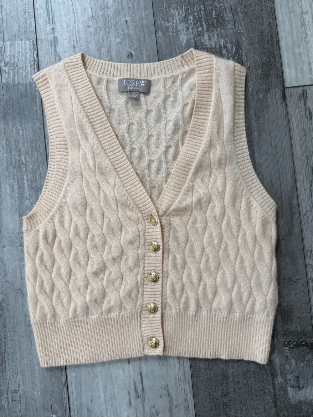 J.Crew 100% Cashmere Cropped Cable Knit Sweater Vest Buttercream Size Small